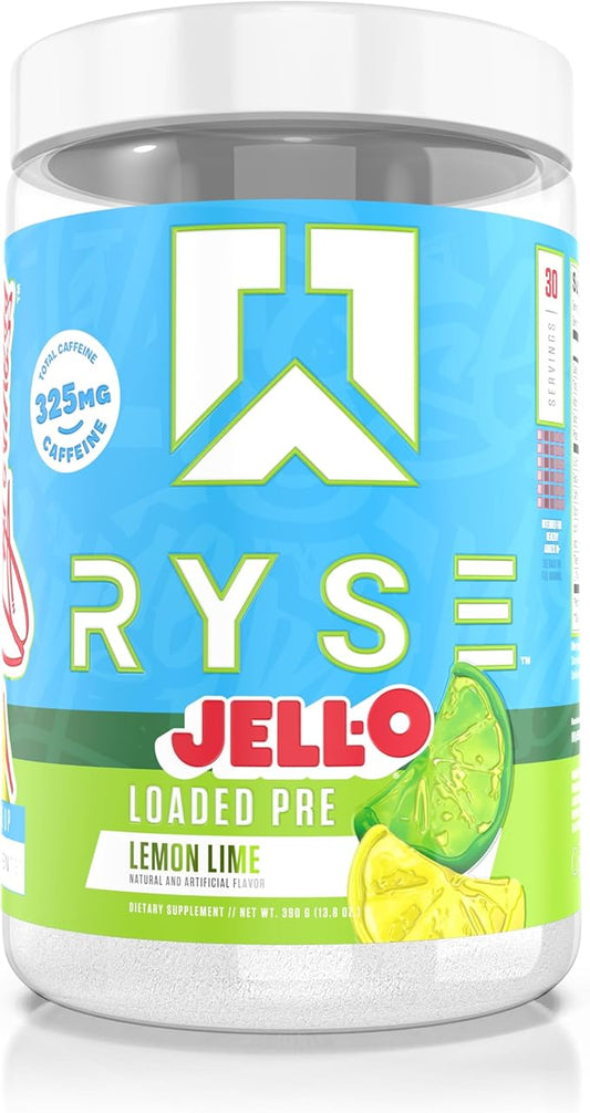 Ryse Loaded Pre Workout Powder Supplement for Men & Women | Pumps, Energy, Focus | Beta Alanine + Citrulline | 325mg Caffeine | 30 Servings (Jell-O Lemon Lime)