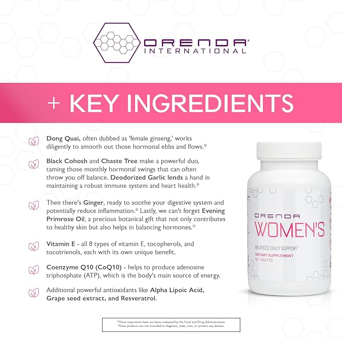 Orenda Womens Multivitamin- Holistic Wellness for Women | with O-Harmony Blend, Dong Quai, Black Cohosh, and More! | Vitamins, Minerals, Hormonal Balance, Immune Support & Heart Health - 90 Tablets