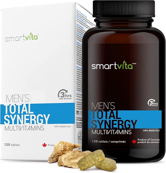 Smartvita - Total Synergy Multivitamins for Men, Vegan Multivitamins and Saw Palmetto for Men for Energy/Vitality, Brain, Heart and Eye Health, for Men Ages 25-65 Plus, 120 Tablets