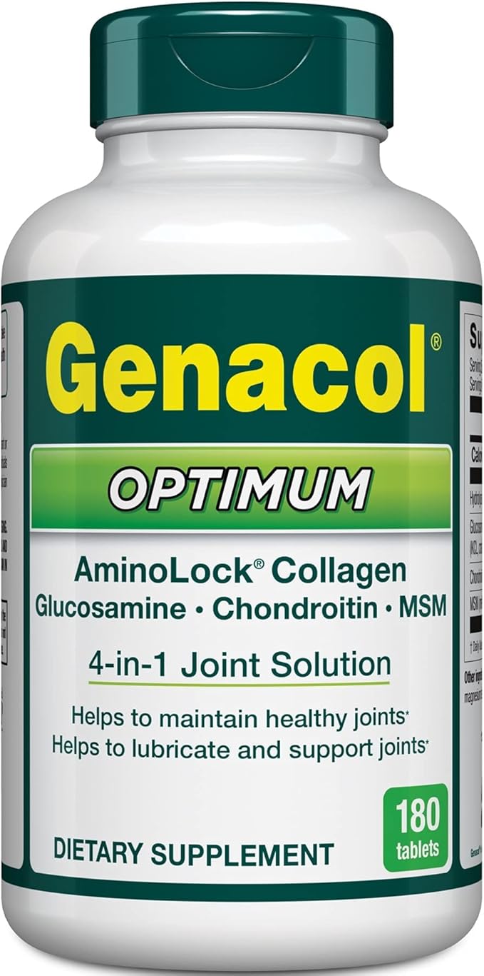 Genacol Glucosamine, Chondroitin, MSM and Collagen Joint Support Supplement for Men & Women Joint Health Patented Formula | Glucosamina Condroitina y Colageno Optimum 180 Tablets