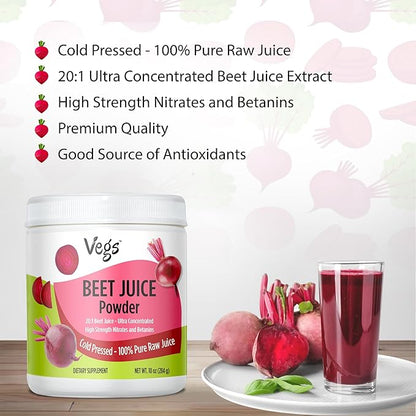 Beet Juice Powder, 20:1 Ultra Concentrated Nitrates, Betanines - Freeze Dried & Cold Pressed Organic Beet Root Juice - Boost Nitric Oxide, Healthy Circulation, Energy - Non-GMO Beet Powder, 10 oz