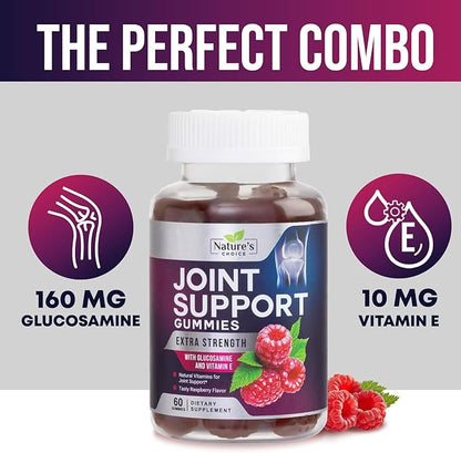 Joint Support Gummies Extra Strength Glucosamine Gummy Supplement with Vitamin E - Naturally Assists Cartilage & Joint Health & Flexibility Support - Best Support Chew for Men and Women - 60 Gummies