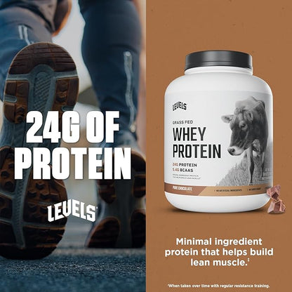 Levels Grass Fed Whey Protein Powder, No Artificials, 24G of Protein, Pure Chocolate, 5LB