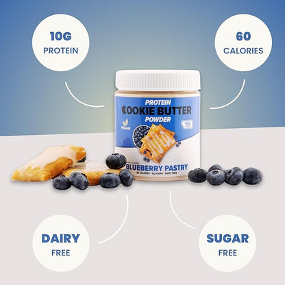 Flexible Dieting Lifestyle Vegan Protein Cookie Butter Powder - Blueberry Pastry | Dairy-Free, Keto-Friendly, Low Carb, Sugar-Free | Easy to Mix, Bake and Spread | 7.8oz