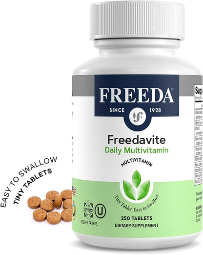 Freedavite Tiny Tablet - Moderate Multivitamin for Men and Women - Pure Vitamin A, C, D, E, B1, B2, B6, B12, Biotin, Calcium, Zinc, Iron, Magnesium, Manganese, Copper, Selenium, Iodine - 250 Count