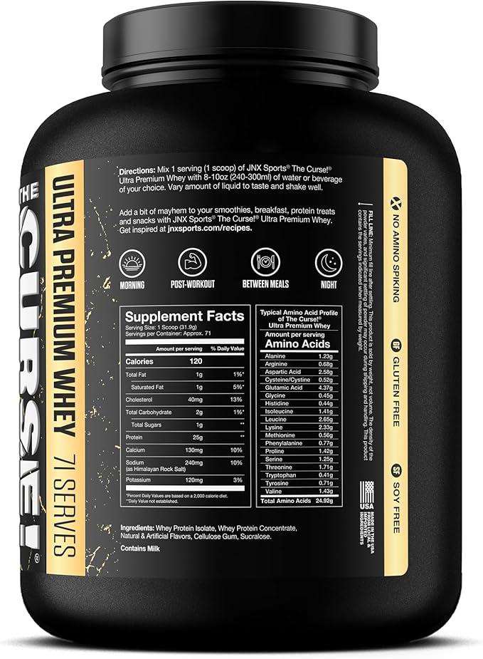 JNX SPORTS The Curse! Ultra Premium Whey Protein Powder Vanilla Bean 5lb | 25g Protein Per Serve, Primary Source Whey Isolate