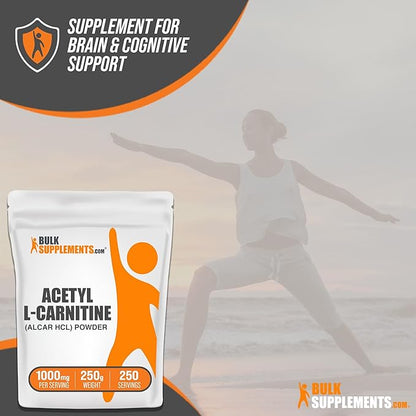 BulkSupplements.com Acetyl L-Carnitine Powder - ALCAR Powder, Acetyl L-Carnitine 1500mg, Carnitine Supplement - Gluten Free, 1500mg per Serving, 250g (8.8 oz) (Pack of 1)