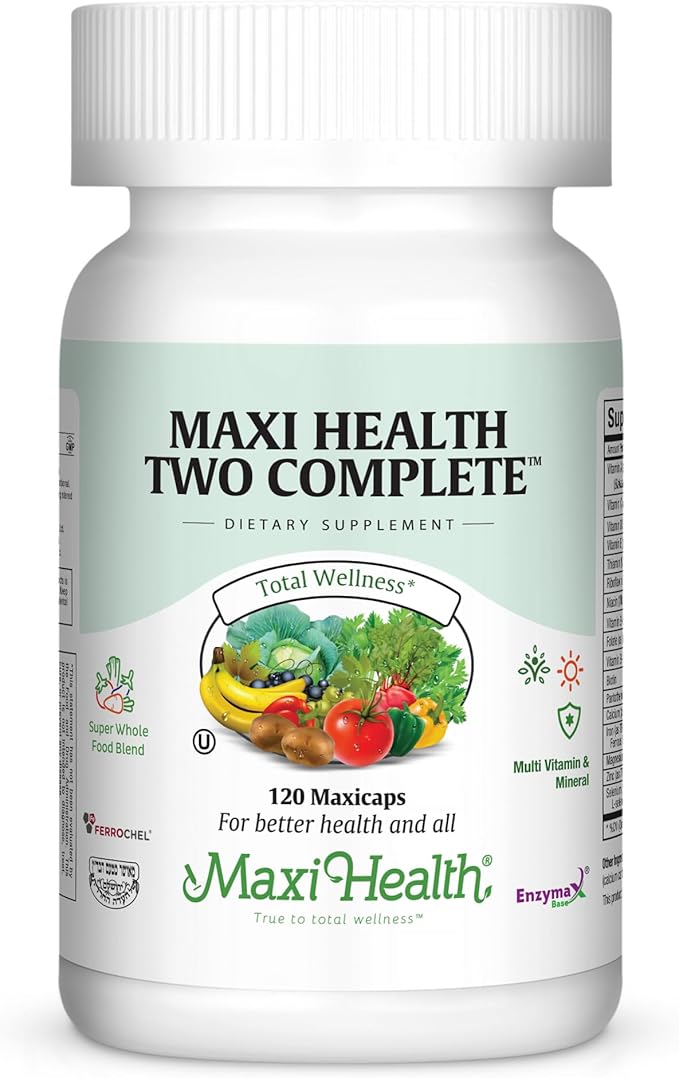 Maxi Health Two Complete - Multivitamins and Minerals - Full Potency - 120 Capsules - Kosher