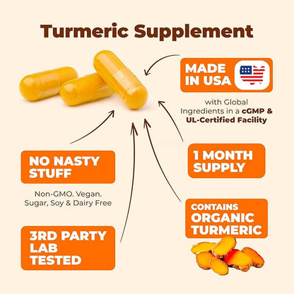 Turmeric Supplement - Turmeric Curcumin Supplement. 1200mg Turmeric Powder Organic & Bioperine Joint Support Supplement. 95% Curcuminoids. Organic Turmeric Curcumin with Black Pepper - 120 Caps 2 Pack