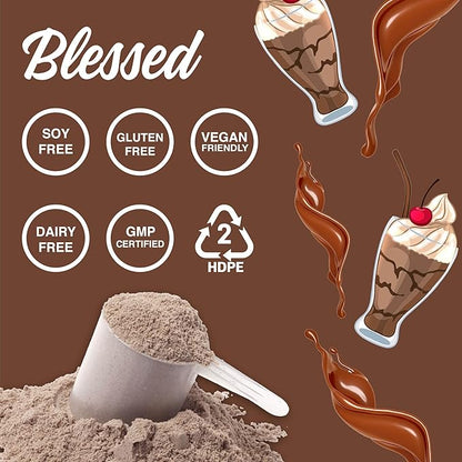 Blessed Vegan Protein Powder - Plant Based Protein Powder Meal Replacement Protein Shake, 23g of Pea Protein Powder, Dairy Free, Gluten Free, Soy Free, No Sugar Added, 30 Servings (Chocolate Mylk)