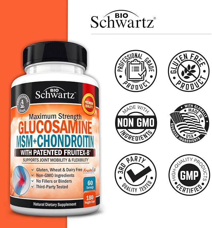 Glucosamine Chondroitin MSM Triple Strength Joint Support Supplement with Collagen Peptides, Turmeric and Ginger, Hyaluronic Acid, Glucosamine Chondroitin Sulfate - Gluten Free, Non GMO, 180 Capsules