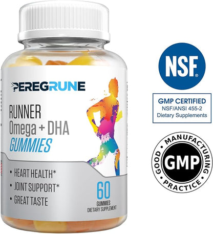 Runner Omega 3, 6, and 9 Gummies Plus DHA - Daily Running Supplements – 50% Less Sugar – Heart & Joint Health Gummy for Athletes – GMP Certified