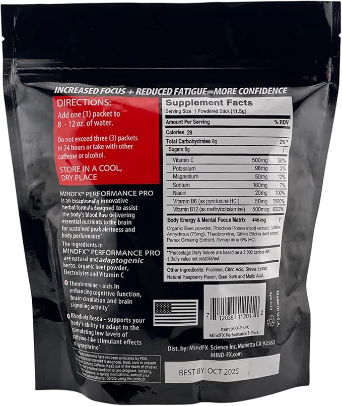 MINDFX Performance Pro Blend - Mixed Berry | Nootropic Endurance Drink | Boost Focus, Concentration, and Brain Health | 20 Sticks | Natural Ingredients (Mixed Berry Pro, 1)