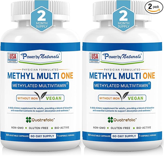 Power By Naturals Methyl Multi One - Methylated Multivitamin with Methylfolate & Methyl B12 for MTHFR Maintenance, 120 Capsules, 4 Month Supply, Made in USA (Packaging May Vary)