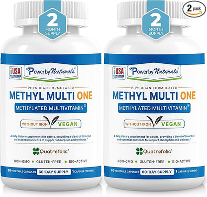 Power By Naturals Methyl Multi One - Methylated Multivitamin with Methylfolate & Methyl B12 for MTHFR Maintenance, 120 Capsules, 4 Month Supply, Made in USA (Packaging May Vary)