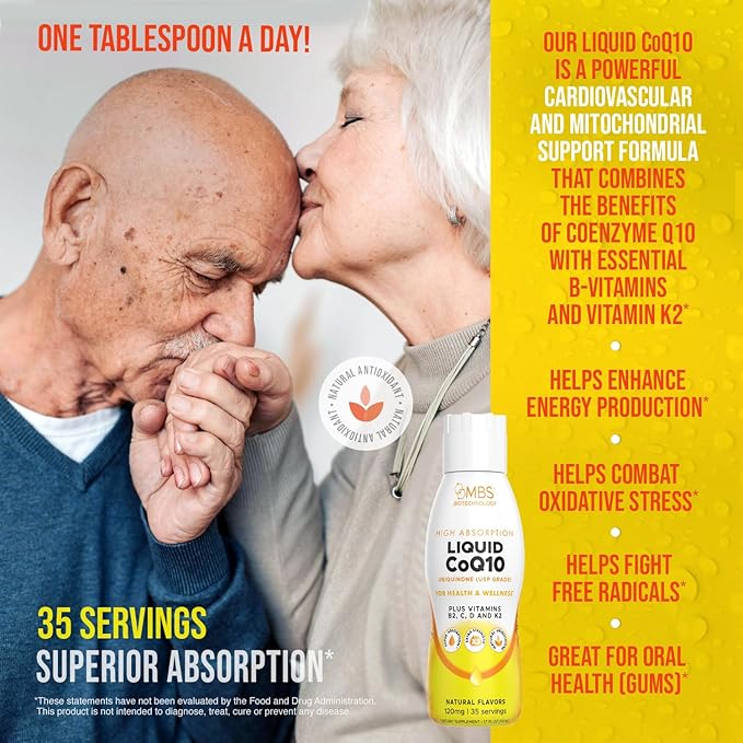 Liquid CoQ10 120mg of Bioavailable Ubiquinone for Superior Absorption. Support Heart, Bone, and Skin Health with a Natural Antioxidant. 35 Servings in a Convenient 17 oz Bottle.