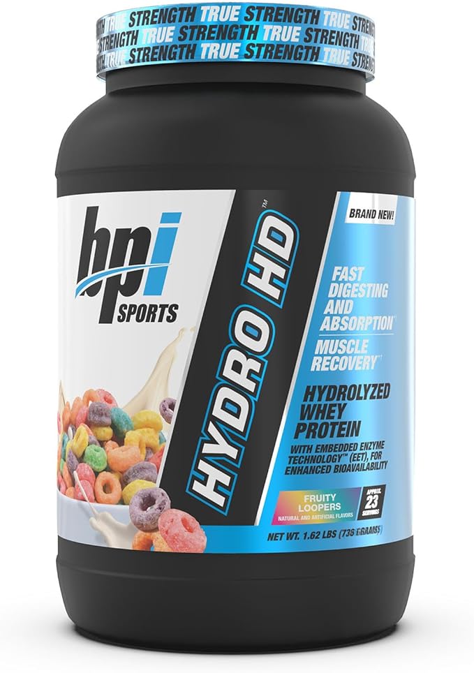 BPI Sports Hydro HD - 100% Hydrolyzed Whey Protein Powder - Muscle Growth, Recovery, 25g of Protein, Low Carb, Low Sugar, Fast Absorbing (23 Servings, Fruity Loopers)