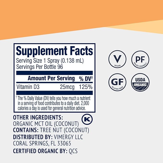 Vimergy Vegan D3 – Supports Bone Health* – Benefits Immune Function* – USDA Certified Organic, Vegan, Gluten-Free – 15 mL (96 Servings)