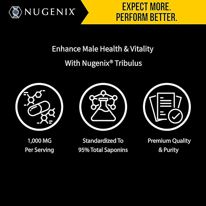 Nugenix Essentials Tribulus Terrestris for Men Extract - 95% Total Saponins, 1000mg High Potency, Extra Strength, 60 Count