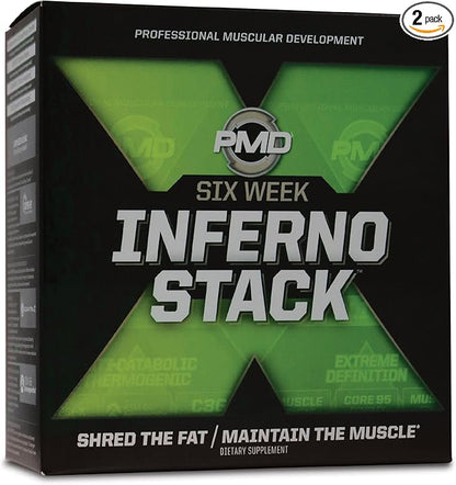 PMD Sports Six Week Inferno Stack - Maximum Strength Fat Burner and CLA Omega Fatty Acid to Lose Fat Fast and Increase Muscle Tone - Arsenal X Inferno/120 Liquid Gels, Omega Cuts Elite/180 Softgels