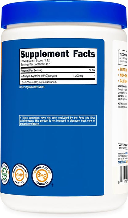 Nutricost N-Acetyl L-Cysteine (NAC) Powder 500 Grams - Vegan NAC, Non-GMO, Gluten Free
