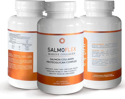 Salmoflex Marine Collagen Peptides with Hyaluronic Acid and Vitamin C, D, E - Salmon Collagen Supplement for Bone and Joint - Hair, Skin and Nails Vitamins - 60 Capsules (Pack of 3)