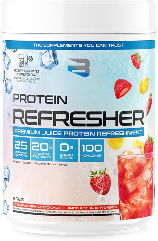 Protein Refresher (25 Servings) - Revolutionary Juice-Type Whey Protein Powder for Fitness, Bodybuilding, Gym, or for Bigger Protein Intake (25 Scoops, Strawberry Lemonade)