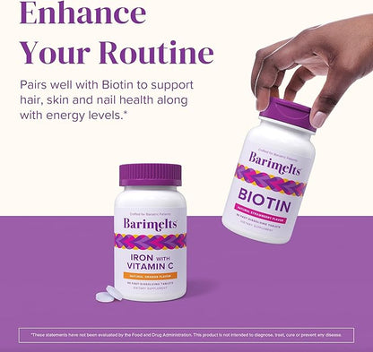 Barimelts Iron with Vitamin C - 90 Fast-Dissolving Tablets (1-Month Supply) - Sugar-Free Bariatric Iron Supplement for Women, Natural Orange Flavor