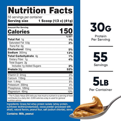 Nutricost Grass-Fed Whey Protein Isolate (Chocolate Peanut Butter, 5LBS) - Non-GMO, Gluten Free