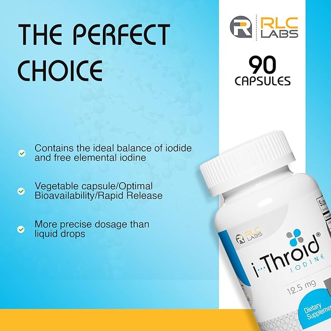 RLC, i-Throid 12.5 mg, Iodine and Iodide Supplement to Support Thyroid Health and Hormone Balance, 90 capsules (90 servings)