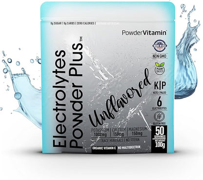 Electrolytes Powder Plus (50 Servings) Unflavored Electrolyte Powder Keto, Sugar Free, Pink Himalayan Salt.,1000mg Potassium,150mg Calcium,150mg Magnesium, Hydration Powder NO STEVIA