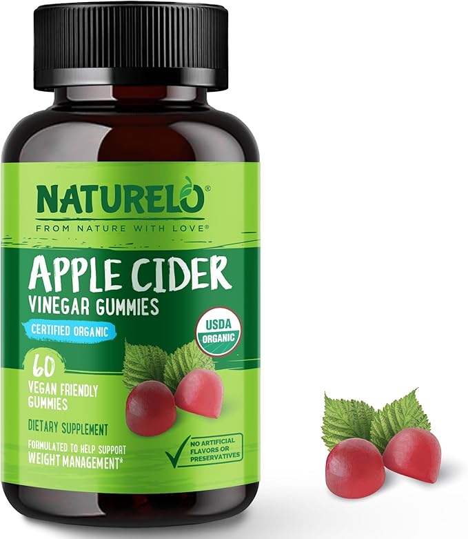 NATURELO Apple Cider Vinegar Gummies, Certified Organic, Vegan - 60 Gummies
