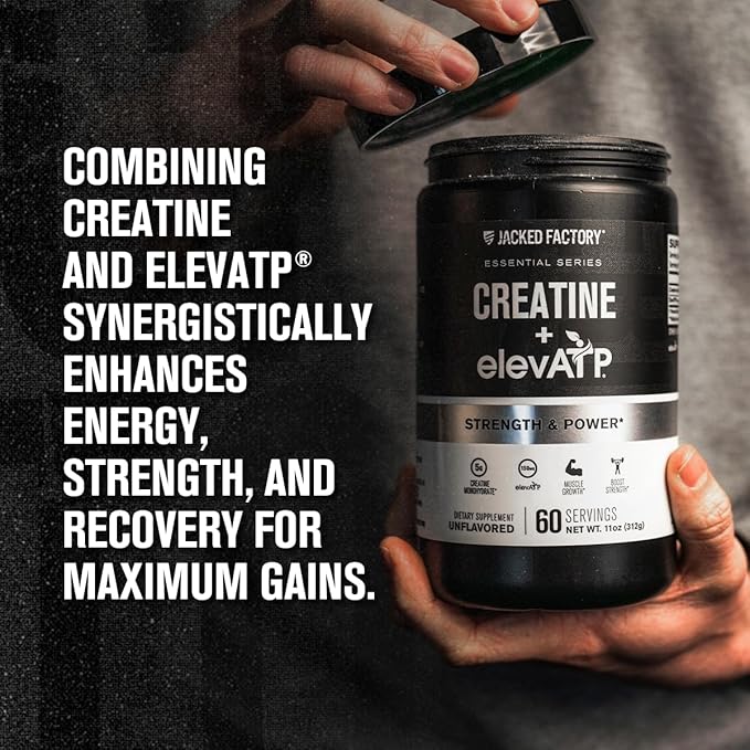 Creatine + ElevATP - Creatine Monohydrate Powder for Muscle Growth, Increased Strength, Enhanced Energy Output, with ElevATP for Sustained Energy & Endurance - 60 Servings, Unflavoured