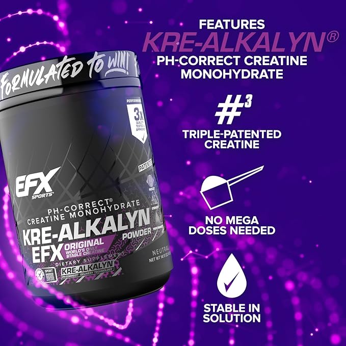 EFX Sports Kre-Alkalyn EFX Powder | pH Correct Creatine Monohydrate Powder Supplement | Strength, Muscle Growth & Performance | 266 Servings (Unflavored)