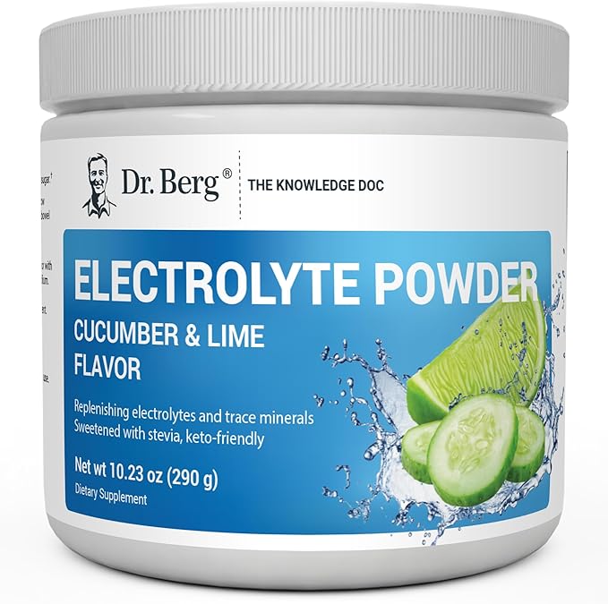 Dr. Berg Zero Sugar Hydration Keto Electrolyte Powder - Enhanced w/ 1000 mg of Potassium & Real Pink Himalayan Salt (NOT Table Salt) - Cucumber Lime Flavor Hydration Drink Mix Supplement - 50 Servings