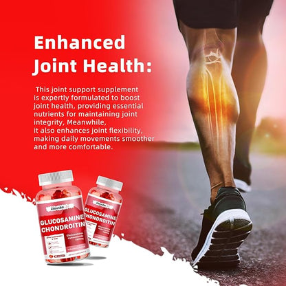 Glucosamine Chondroitin Gummies - Extra Strength Joint Support Supplement with MSM & Elderberry for Natural Joint, Antioxidant Immune Support for Adults, Men & Women 90 Strawberry Gummies