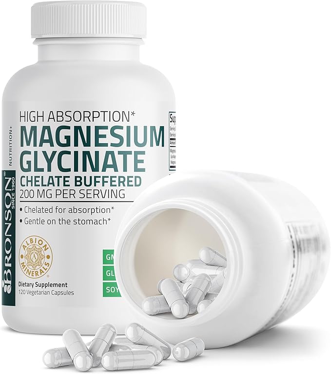 Bronson Magnesium Glycinate 200 MG per Serving Chelated for High Absorption, Gentle On Stomach, Non-GMO, 120 Vegetarian Capsules