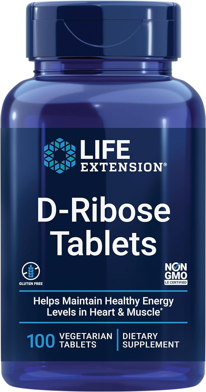 Life Extension D-Ribose Tablets, Plus Calcium, Helps Maintain Healthy Energy Levels in Heart and Muscle, Encourages The Production of ATP, Gluten-Free, Non-GMO, Vegan, 100 Vegetarian Tablets