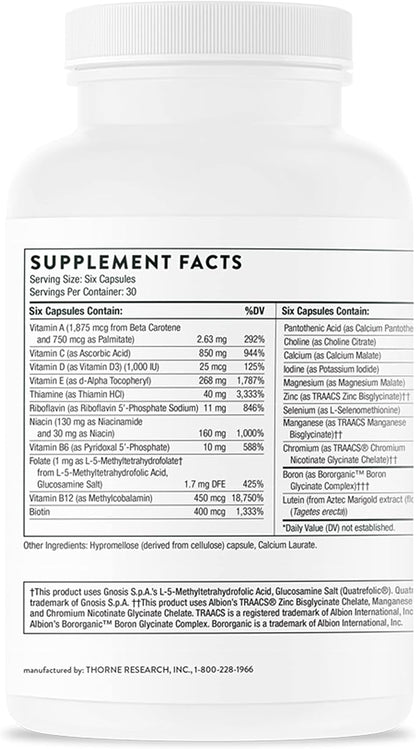 THORNE Women's Multi 50+ - Daily Multivitamin Without Iron and Copper for Women - Comprehensive, Foundational Support - Bone and Immune System Health - Gluten-Free - 180 Capsules - 30 Servings