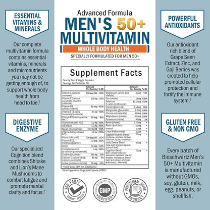 Once Daily Multivitamin for Men 50 and Over - Supplement for Heart Health Support - with Zinc, A, B, C, D3, E Vitamins - for Memory & Brain Health Support - Designed for Whole Body Health - 60 Count