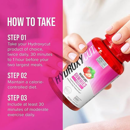 Hydroxycut Gummies +Women, Strawberry - 99% Caffeine Free - Supports Hair, Skin & Nails - Metabolize Carbs, Proteins & Fats