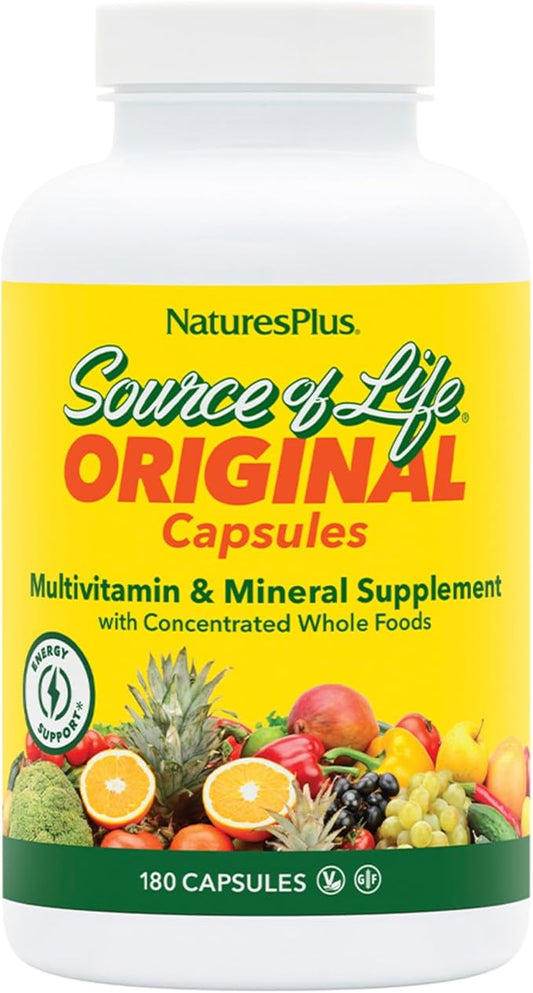 Natures Plus Source of Life - 180 Capsules - Multivitamin & Mineral Supplement - Supports Natural Energy & Overall Well-Being - Gluten Free, Vegetarian - 60 Servings