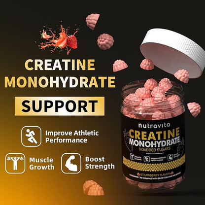 Creatine Monohydrate Gummies for Men & Women-5g of Creatine Monohydrate per Serving - Sugar Free,Vegan, Strawberry Flavor, 120 Count