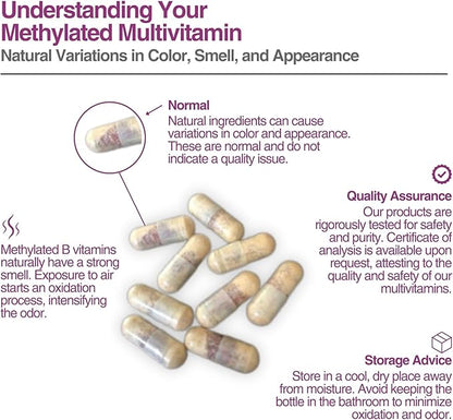 Just One Daily Methylated Multivitamin - 60 Caps Pure Methyl B12, Methylfolate MTHFR Support Supplement Iron Free Methylated Vitamins for Men & Women 2 Months Supply Gluten Free