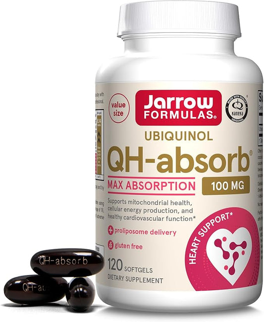 Jarrow Formulas QH-Absorb, 100 mg, Ubiquinol Dietary Supplement for Healthy Cardiovascular Function, 120 Softgels, 120 Day Supply