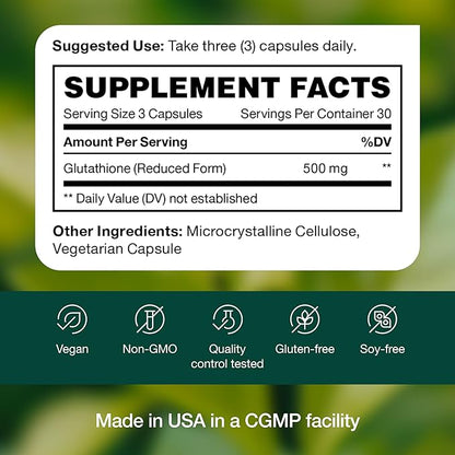 Glutathione Supplement Capsule - Strongest DNA Verified Glutathione Reduced - Vegan Friendly, Non GMO, Gluten & Soy Free