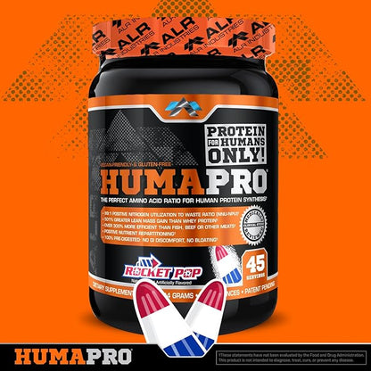 Humapro | Amino Acids Protein Matrix for Humans | 99% Utilization for Lean Muscle | Vegan, Gluten Free | 334g / 45 Servings (Rocket Pop)