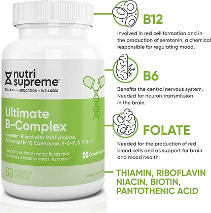 Nutri Supreme Ultimate B Complex, Highly Absrobable Essential B Vitamins with Methylfolate to Support Nervous System Function, 60 Capsules