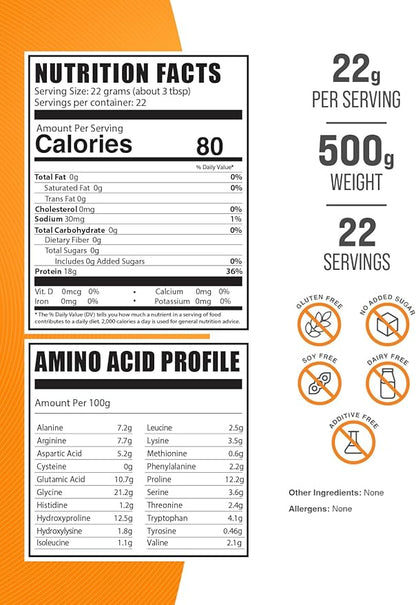 BulkSupplements.com Beef Bone Broth Protein Powder - Bovine Bone Broth Protein, Lactose Free Protein Powder - Dairy Free & Gluten Free, 22g per Serving, 500g (1.1 lbs) (Pack of 1)