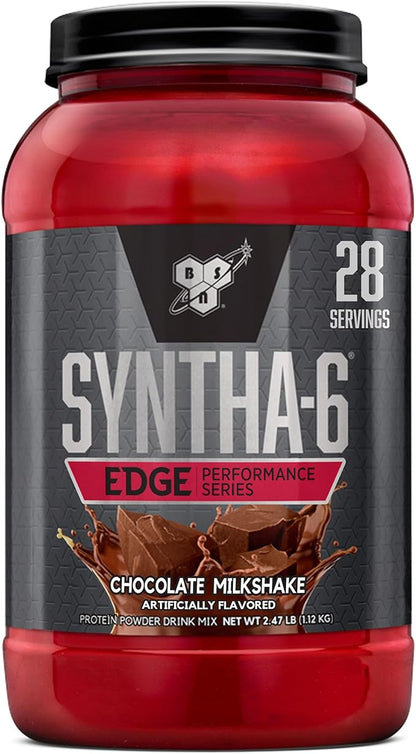 BSN SYNTHA-6 Edge Protein Powder, Chocolate Protein Powder with Hydrolyzed Whey, Micellar Casein, Milk Protein Isolate, Low Sugar, 24g Protein, Chocolate Milkshake, 28 Servings
